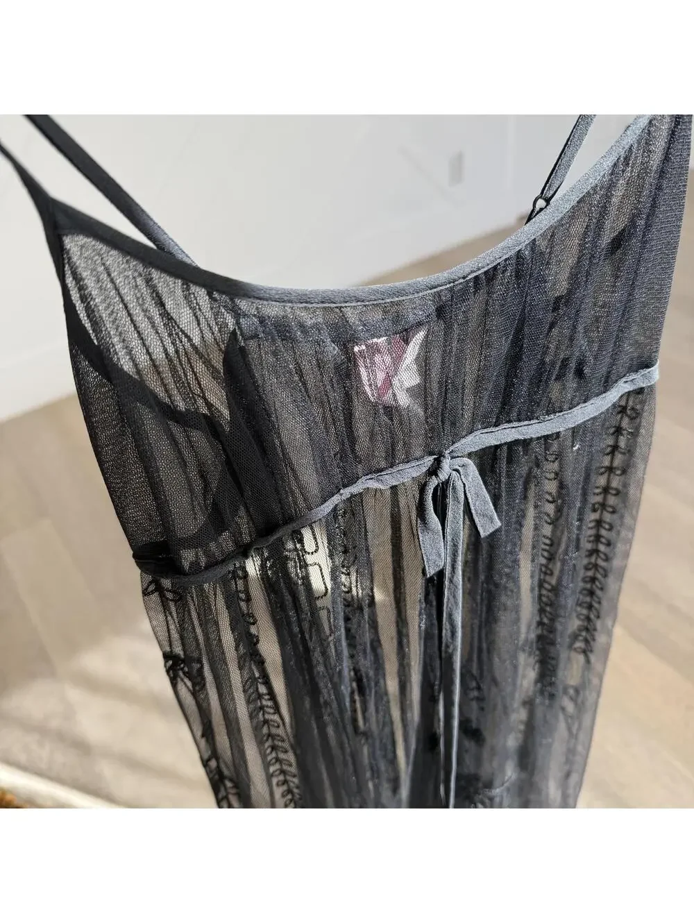 RARE Vintage Victoria's Secret Black Sheer Mesh Maxi Slip Dress XS Y2K